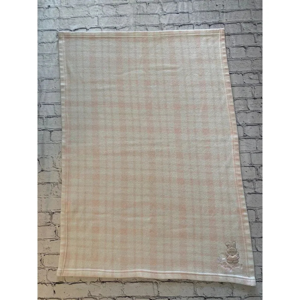 Vintage Simply Basic Pink White Plaid Fleece Pretty Baby Rabbit Security Blanket